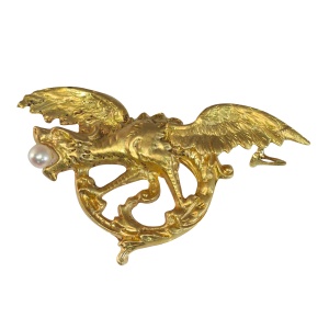 Vintage antique 18K yellow gold griffin dragon brooch